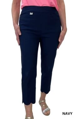 Women's Scallop Hem Capri Pants -Vogue Store 23016 NAVY l