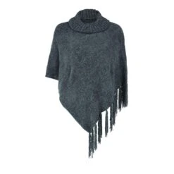 Chenille Cowl Neck Poncho -Vogue Store 26846 GRY l