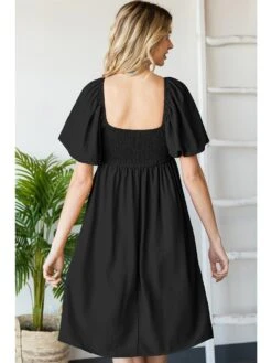 Short Puff Sleeve Dress -Vogue Store 30726 BLACK l