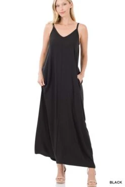 V- Neck Cami Maxi Dress -Vogue Store 30953 BLK l