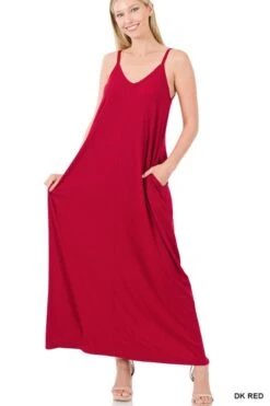 V- Neck Cami Maxi Dress -Vogue Store 30953 RED l