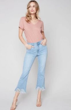 Jean With Feathered Trim -Vogue Store 32083 LTBLUE l