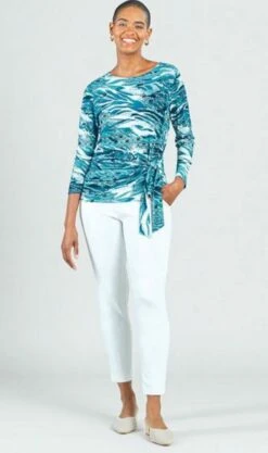 Side Tie Waist Tunic -Vogue Store 32202 TURQWHT l