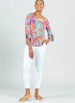 Tie Cuff Top -Vogue Store 32204 CORALMULTI l
