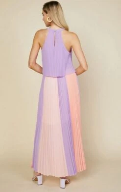 Pleated Halter Maxi Dress -Vogue Store 32375 LAVENDRCORAL l