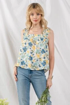 Ruched Straps Floral Woven Top
