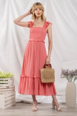Flutter Sleeve Smocked Midi Dress