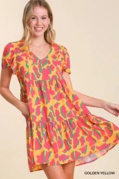 Abstract Print Tiered Dress