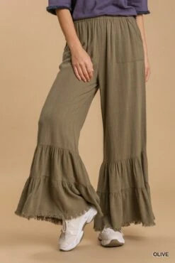 Ruffle Leg Pant -Vogue Store 32647 OLIVE l