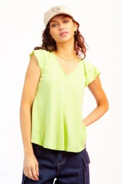 Flounced Sleeve Top -Vogue Store 32711 LIME l