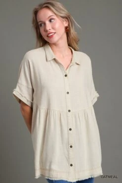 Linen Button Up -Vogue Store 32811 OATMEAL l