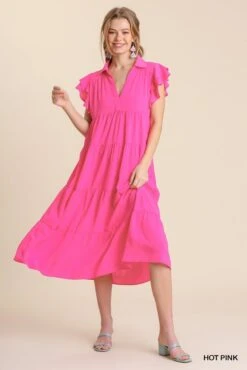 Tiered Midi Dress -Vogue Store 32818 HTPINK l