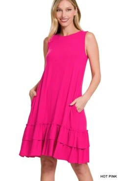 Sleeveless Ruffle Hem Dress -Vogue Store 32843 HPINK l